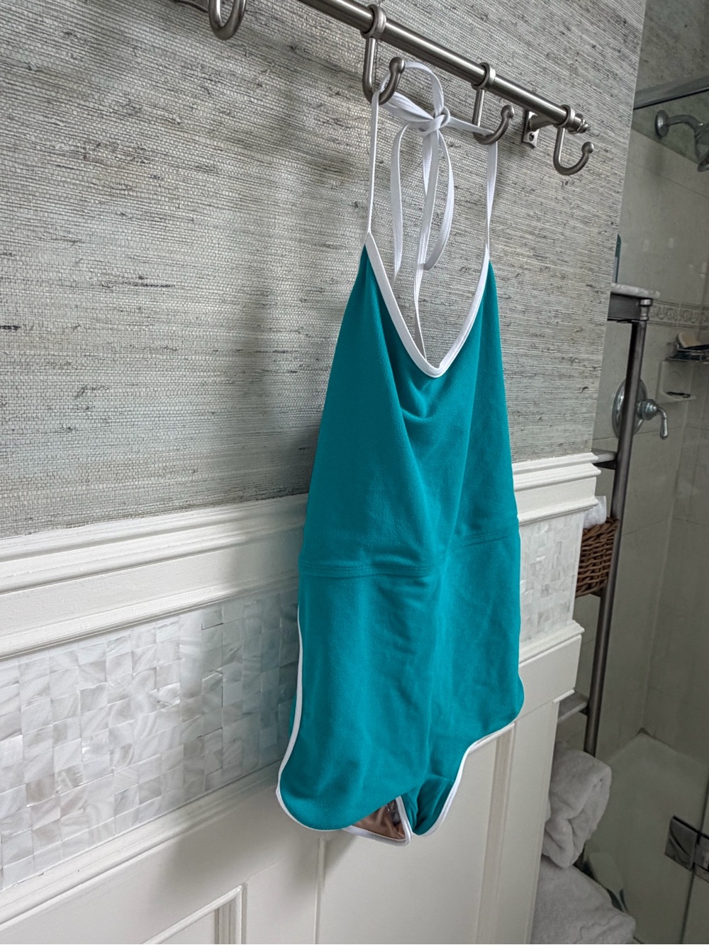 New small 4 free people gnash towelling one piece swimsuit teal white halter - Picture 15 of 16